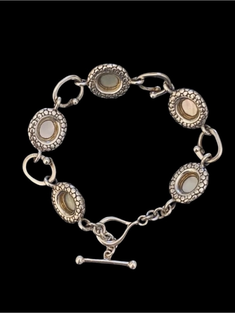 Michael Dawkins .925 Sterling Silver Mother of Pearl Doublet Link Bracelet - Picture 8 of 9